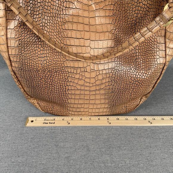 Vtg Brahmin Leather Handbag Large Tan Croc Embossed Smooth Tote Hobo Slouch Boho - Picture 10 of 16